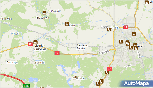 mapa Sieniawa Żarska, Sieniawa Żarska na mapie Targeo