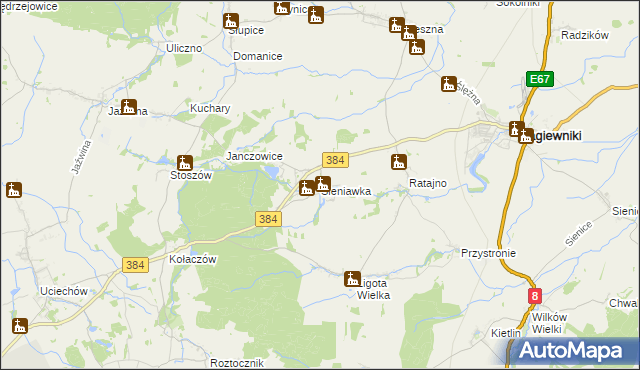 mapa Sieniawka gmina Łagiewniki, Sieniawka gmina Łagiewniki na mapie Targeo