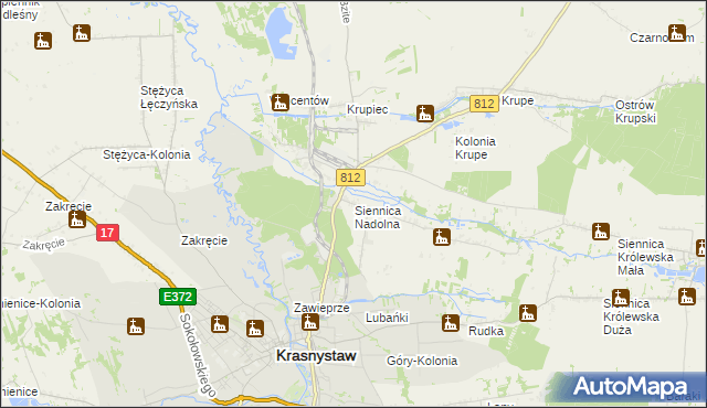 mapa Siennica Nadolna gmina Krasnystaw, Siennica Nadolna gmina Krasnystaw na mapie Targeo