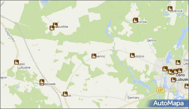 mapa Sienno gmina Ośno Lubuskie, Sienno gmina Ośno Lubuskie na mapie Targeo