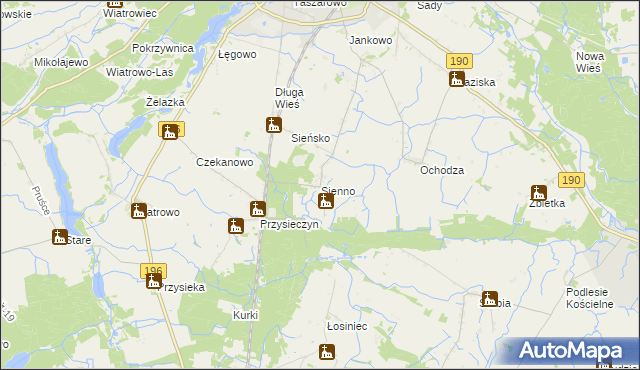 mapa Sienno gmina Wągrowiec, Sienno gmina Wągrowiec na mapie Targeo