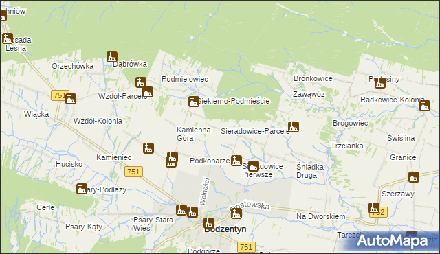 mapa Sieradowice-Parcele, Sieradowice-Parcele na mapie Targeo