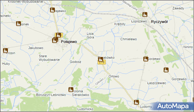 mapa Sierakówko gmina Połajewo, Sierakówko gmina Połajewo na mapie Targeo