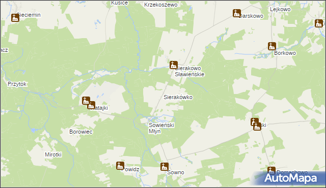 mapa Sierakówko gmina Sianów, Sierakówko gmina Sianów na mapie Targeo