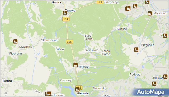 mapa Sierakowo gmina Police, Sierakowo gmina Police na mapie Targeo