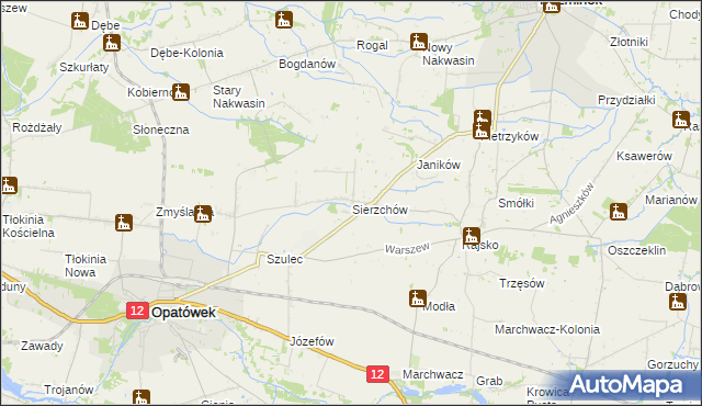 mapa Sierzchów gmina Opatówek, Sierzchów gmina Opatówek na mapie Targeo