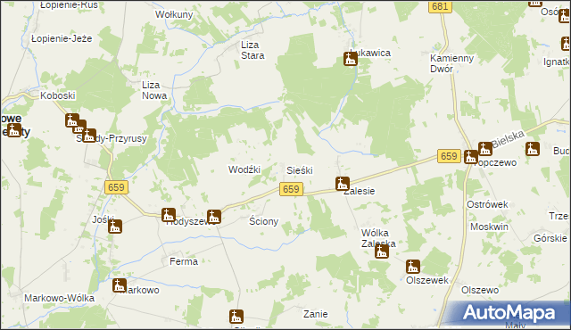 mapa Sieśki gmina Wyszki, Sieśki gmina Wyszki na mapie Targeo