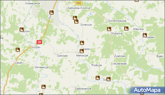 mapa Sieśki gmina Zabłudów, Sieśki gmina Zabłudów na mapie Targeo