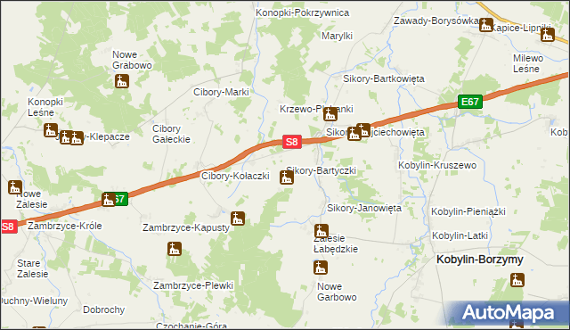 mapa Sikory-Bartyczki, Sikory-Bartyczki na mapie Targeo