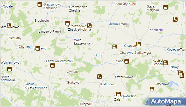 mapa Sikory gmina Raciąż, Sikory gmina Raciąż na mapie Targeo