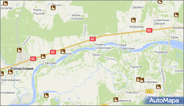 mapa Sikory gmina Wieliszew, Sikory gmina Wieliszew na mapie Targeo