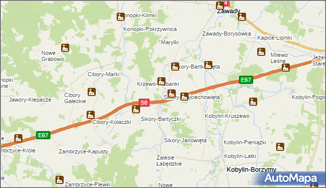 mapa Sikory-Wojciechowięta, Sikory-Wojciechowięta na mapie Targeo