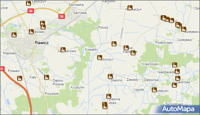 mapa Sikorzyn gmina Rawicz, Sikorzyn gmina Rawicz na mapie Targeo