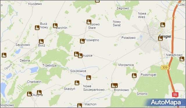 mapa Sikorzyn gmina Śmigiel, Sikorzyn gmina Śmigiel na mapie Targeo