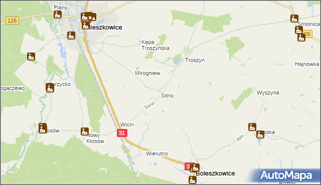 mapa Sitno gmina Mieszkowice, Sitno gmina Mieszkowice na mapie Targeo