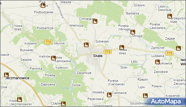 mapa Skała powiat krakowski, Skała powiat krakowski na mapie Targeo