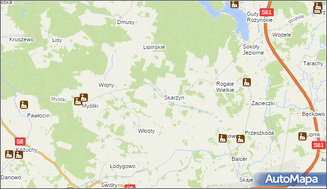 mapa Skarżyn gmina Biała Piska, Skarżyn gmina Biała Piska na mapie Targeo