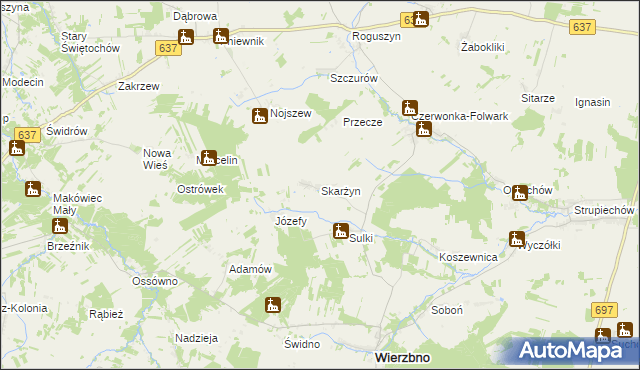 mapa Skarżyn gmina Wierzbno, Skarżyn gmina Wierzbno na mapie Targeo