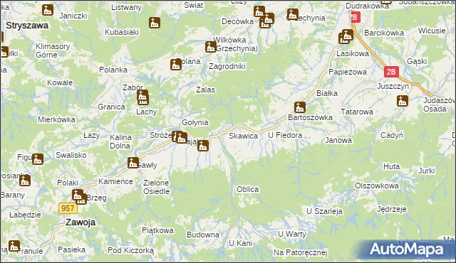 mapa Skawica, Skawica na mapie Targeo