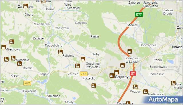 mapa Skiby gmina Chęciny, Skiby gmina Chęciny na mapie Targeo