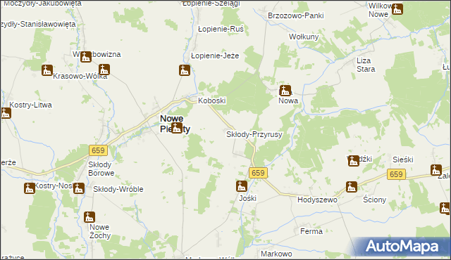 mapa Skłody-Przyrusy, Skłody-Przyrusy na mapie Targeo