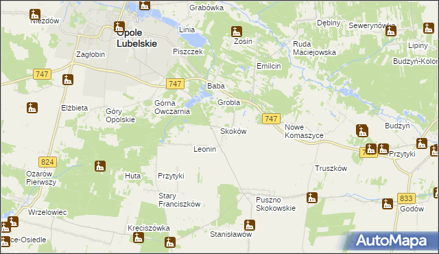 mapa Skoków gmina Opole Lubelskie, Skoków gmina Opole Lubelskie na mapie Targeo