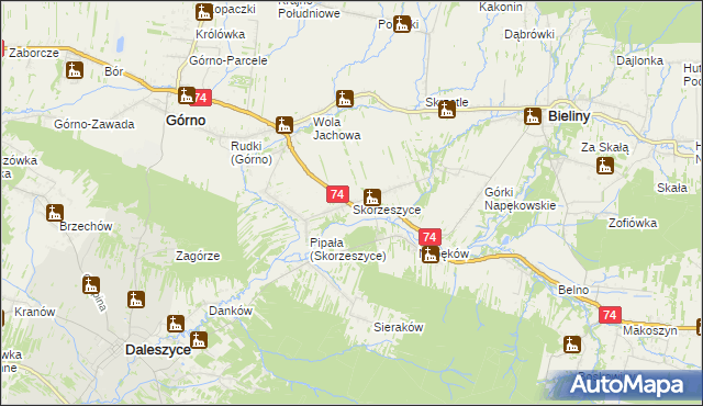 mapa Skorzeszyce, Skorzeszyce na mapie Targeo