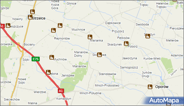 mapa Skórzewa, Skórzewa na mapie Targeo