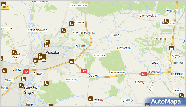 mapa Skotnica gmina Praszka, Skotnica gmina Praszka na mapie Targeo