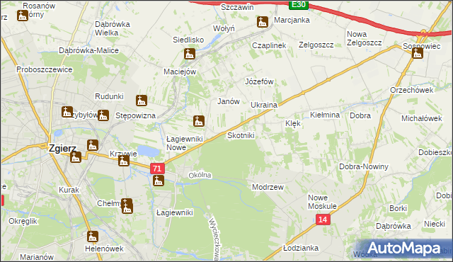 mapa Skotniki gmina Zgierz, Skotniki gmina Zgierz na mapie Targeo