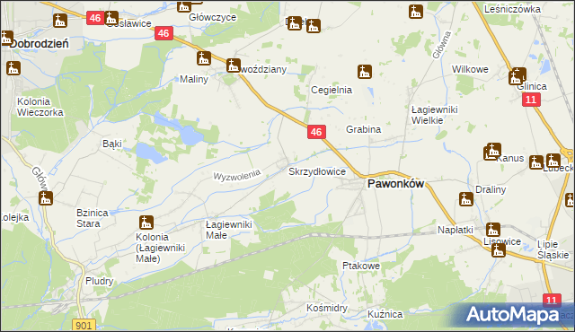 mapa Skrzydłowice, Skrzydłowice na mapie Targeo