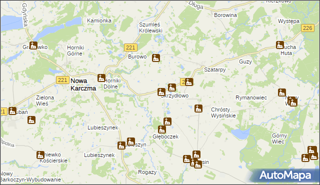 mapa Skrzydłowo gmina Nowa Karczma, Skrzydłowo gmina Nowa Karczma na mapie Targeo