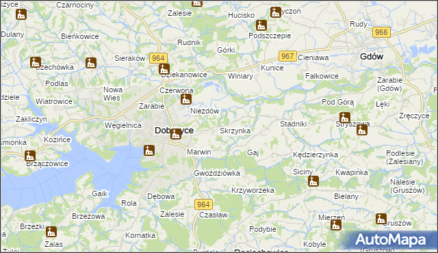 mapa Skrzynka gmina Dobczyce, Skrzynka gmina Dobczyce na mapie Targeo