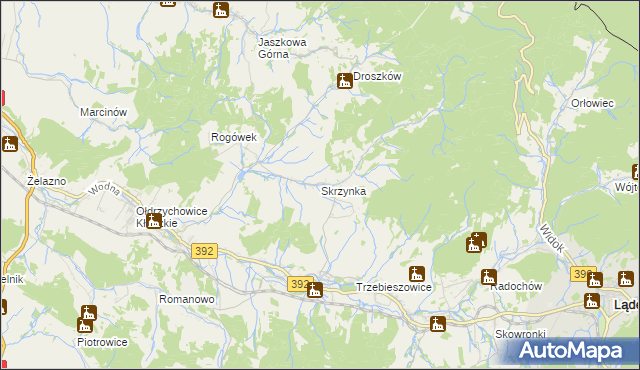 mapa Skrzynka gmina Lądek-Zdrój, Skrzynka gmina Lądek-Zdrój na mapie Targeo