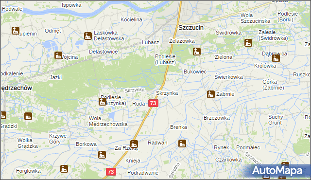 mapa Skrzynka gmina Szczucin, Skrzynka gmina Szczucin na mapie Targeo