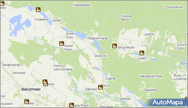 mapa Skrzynki gmina Baruchowo, Skrzynki gmina Baruchowo na mapie Targeo