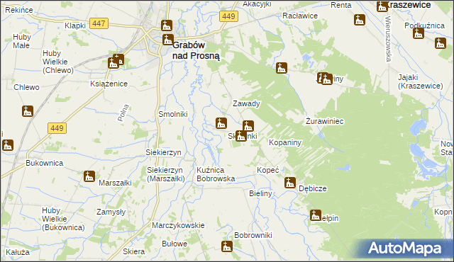 mapa Skrzynki gmina Grabów nad Prosną, Skrzynki gmina Grabów nad Prosną na mapie Targeo