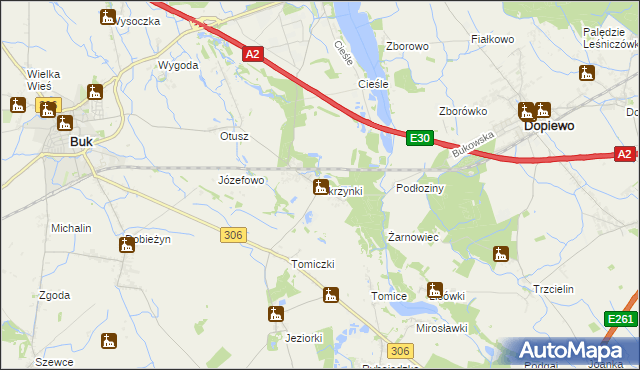 mapa Skrzynki gmina Stęszew, Skrzynki gmina Stęszew na mapie Targeo