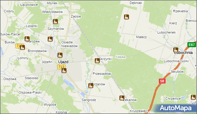 mapa Skrzynki gmina Ujazd, Skrzynki gmina Ujazd na mapie Targeo