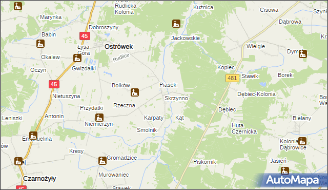 mapa Skrzynno gmina Ostrówek, Skrzynno gmina Ostrówek na mapie Targeo