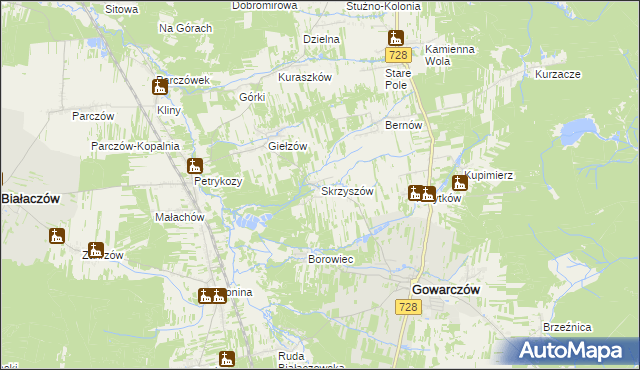 mapa Skrzyszów gmina Gowarczów, Skrzyszów gmina Gowarczów na mapie Targeo