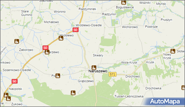 mapa Skwary gmina Naruszewo, Skwary gmina Naruszewo na mapie Targeo