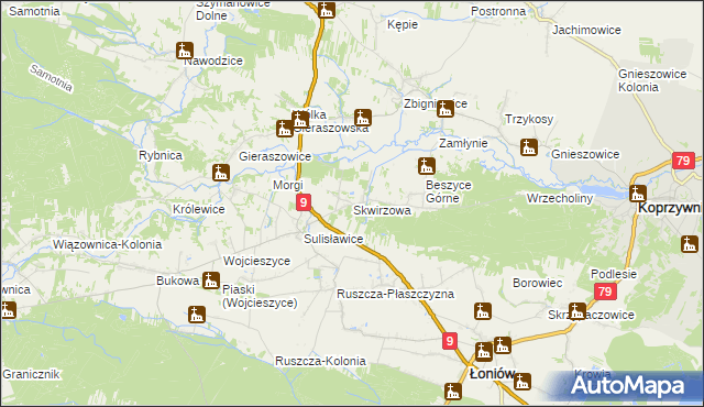 mapa Skwirzowa, Skwirzowa na mapie Targeo