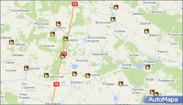 mapa Słabkowice, Słabkowice na mapie Targeo