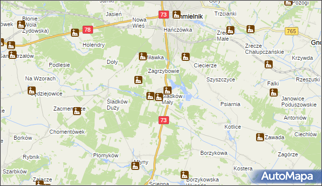 mapa Śladków Mały, Śladków Mały na mapie Targeo