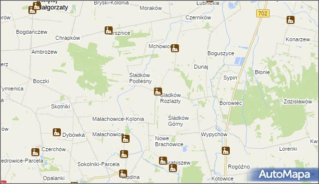 mapa Śladków Rozlazły, Śladków Rozlazły na mapie Targeo