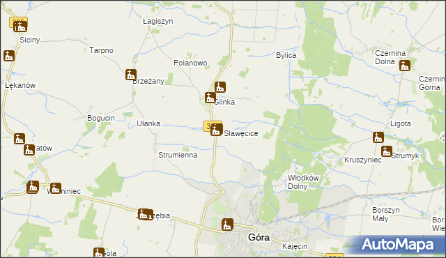 mapa Sławęcice gmina Góra, Sławęcice gmina Góra na mapie Targeo