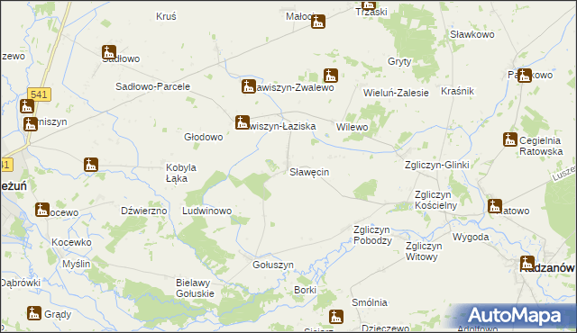 mapa Sławęcin gmina Bieżuń, Sławęcin gmina Bieżuń na mapie Targeo