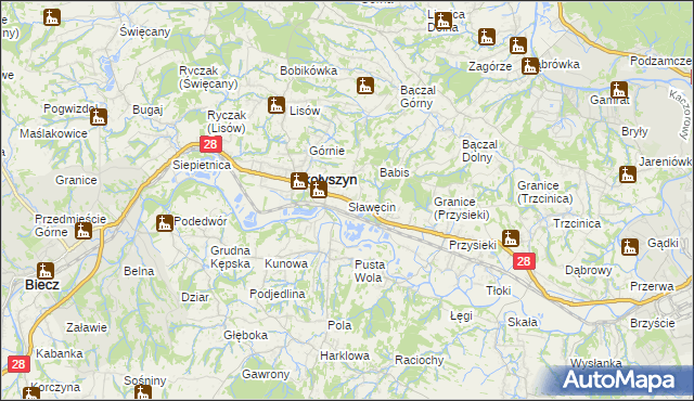 mapa Sławęcin gmina Skołyszyn, Sławęcin gmina Skołyszyn na mapie Targeo