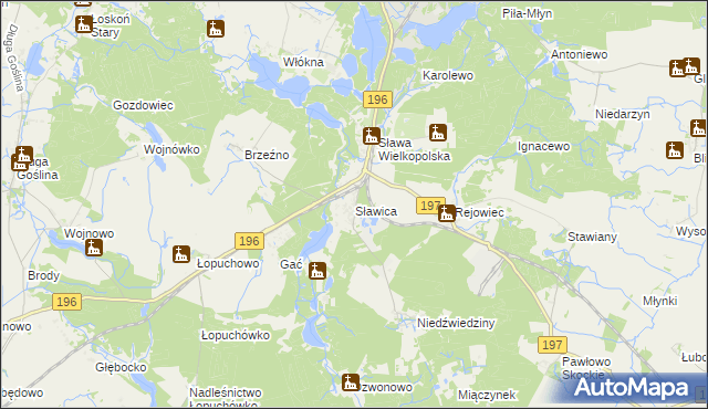 mapa Sławica gmina Skoki, Sławica gmina Skoki na mapie Targeo